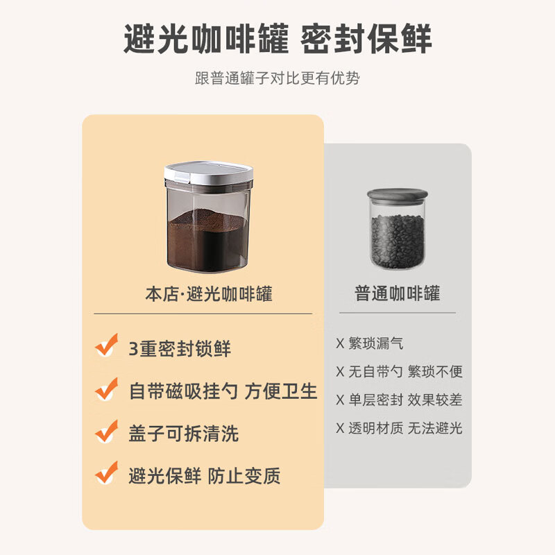 LiSSA coffee powder sealed jar coffee bean storage jar food grade milk powder tea storage jar sugar jar light-proof coffee sealed jar 0.8L small size with spoon