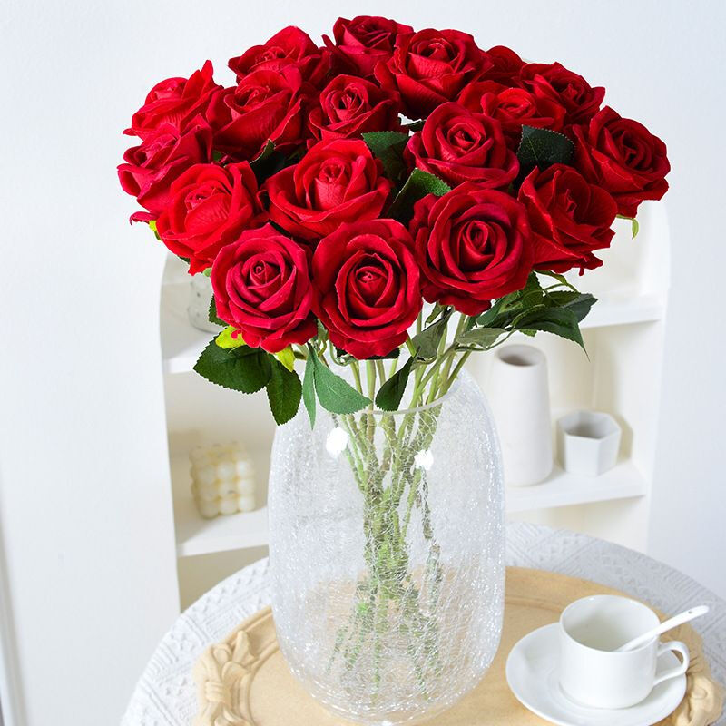 Flower Symbols Simulated Rose Wedding Bionic Flower Decoration Birthday Gift Bouquet Flower Arrangement Living Room Flannel Fake Flower Home Decoration Extra Large Rose Bright Red - Flower 10cm 1