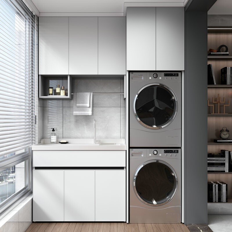 Muxia Jingnian double-layer washing machine cabinet, integrated washing machine and dryer combination cabinet, stacked balcony cabinet, double-position customization, combination five