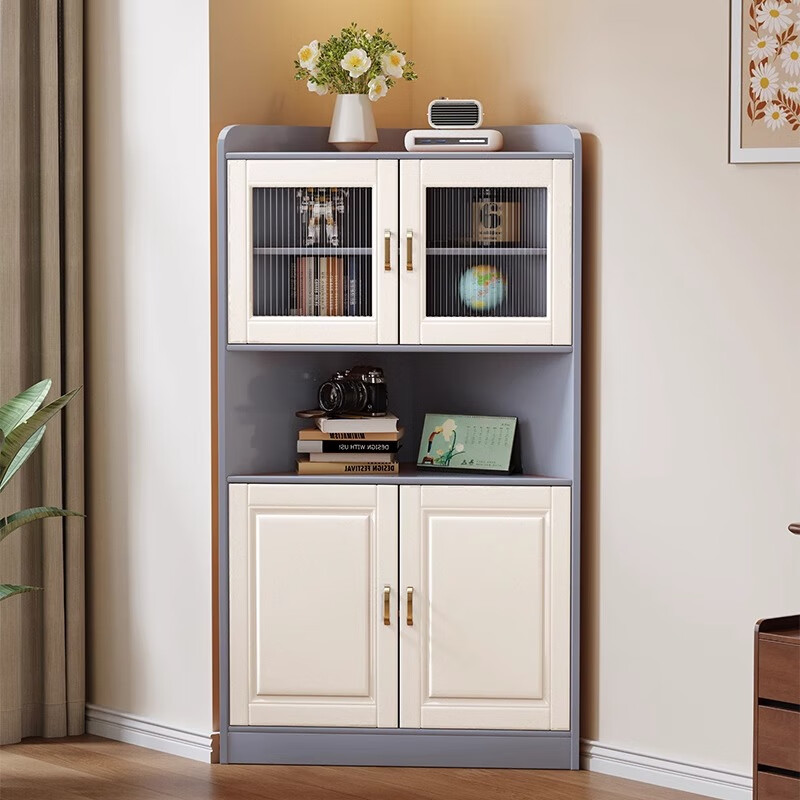 Quedu solid wood corner cabinet living room simple triangular corner sideboard corner storage corner wine cabinet with door corner storage cabinet A walnut color 78x53.5x182cm