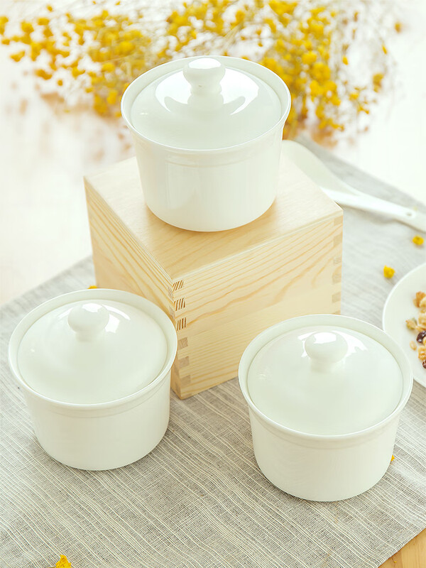 Qingke Jingdezhen water-proof bone china white covered underglaze color ceramic stew cup bird's nest soup cup children's steamed egg bowl household stew cup