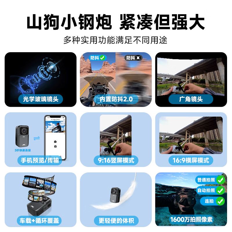 Mountain Dog G11 thumb action camera motorcycle driving recorder road bike helmet chest riding vlog artifact non-360 panoramic small camera + 128G memory card