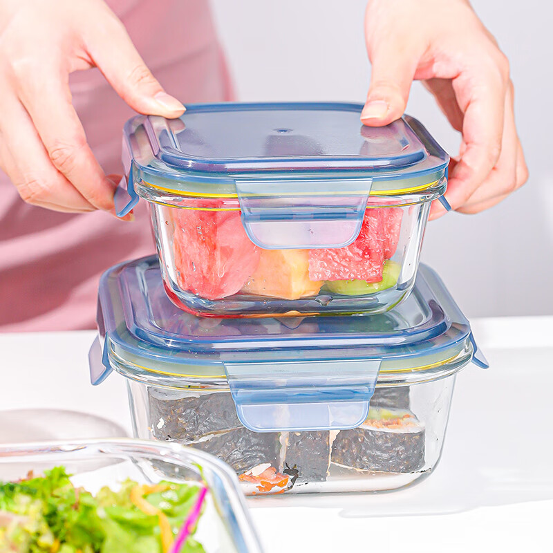 LOVWISH high boron glass fresh-keeping lunch box, microwaveable, special lunch box grid fresh-keeping and heat preservation partition type refrigerator, LOVWISH integrated lid, square, single piece 500ml