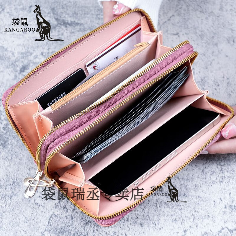 Kangaroo Wallet Women's 2023 New Long Style Women's Hand-held Korean Style Casual Mobile Phone Bag Double Zipper Wallet Large Capacity Card Holder Black