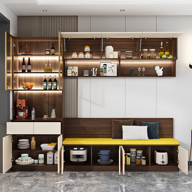 After the hustle and bustle light luxury card seat sideboard all-in-one cabinet wall-mounted multi-functional home restaurant storage cabinet wine cabinet tea cabinet 8G120 style 6 (with light, free seat cushion) 2600