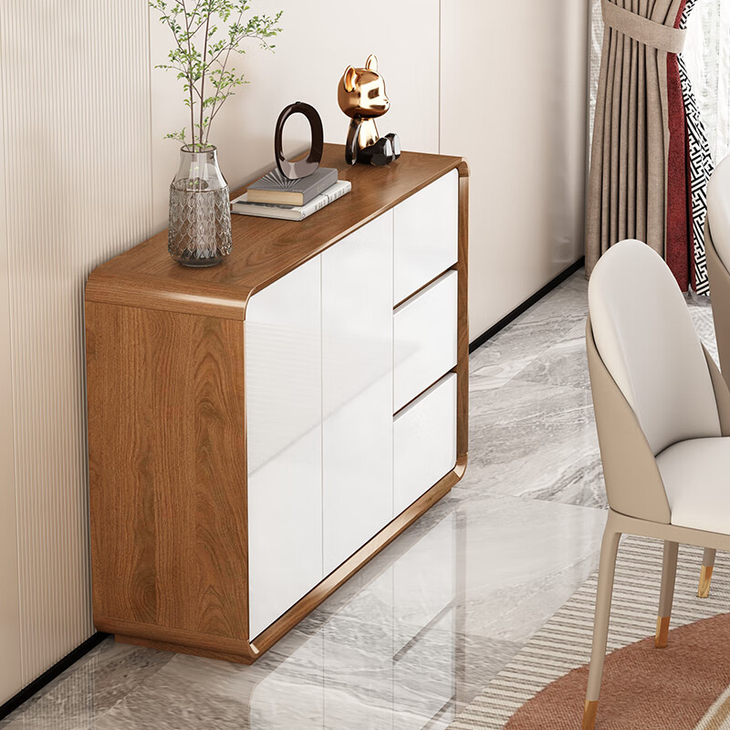 Gu Lejia fully equipped home modern simple sideboard kitchen multi-functional large capacity storage cabinet wine cabinet living room entrance hall walnut set white length * 106 width 30 height 80CM * low legs