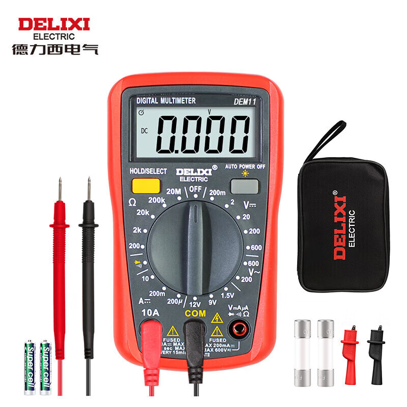 Delixi electrical multimeter digital burn-proof high-precision multi-functional household ammeter clamp meter DEM11 battery small meter (meter package + fuse)