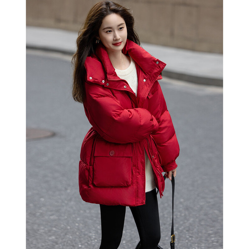 Demana high thermal insulation shirt, winter cold weapon 90 duck down adjustable waist, large patch pockets, down jacket for small women