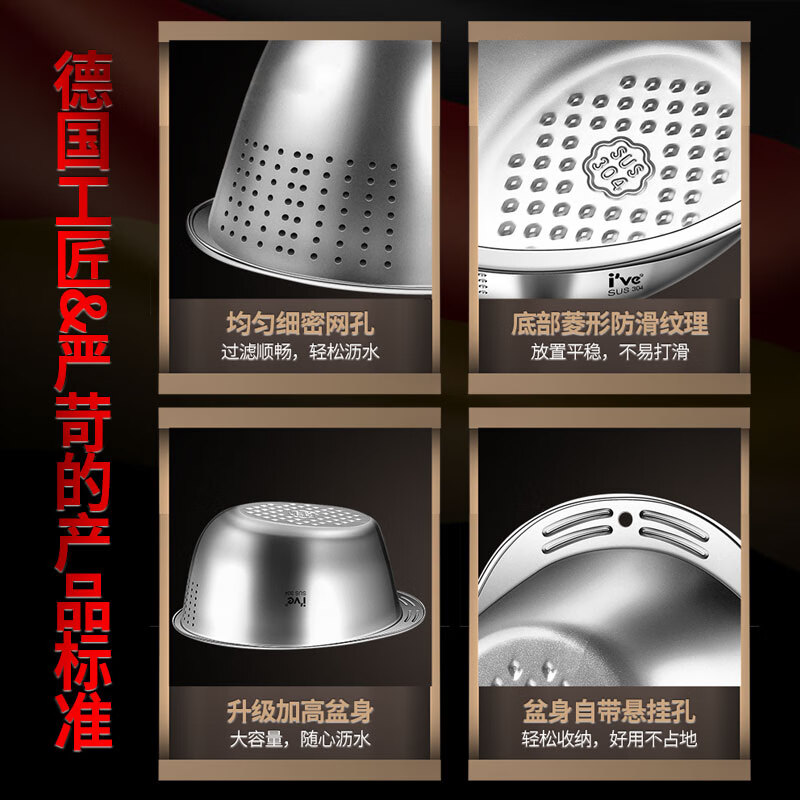 I VE Germany stainless steel rice washing basket, rice washing basin, rice washing basin, drain basin, drain basket, rice washing artifact, small size