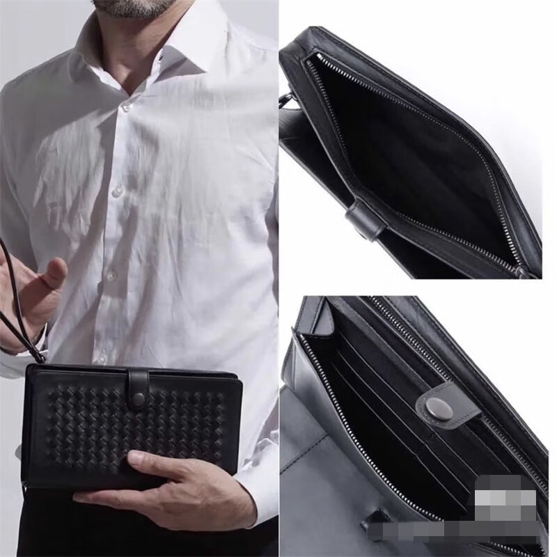 Second hand 95 new bv bv black full leather woven long bifold wallet Diejia card holder clutch bag men and women 98 new bv blue gray full leather woven clutch