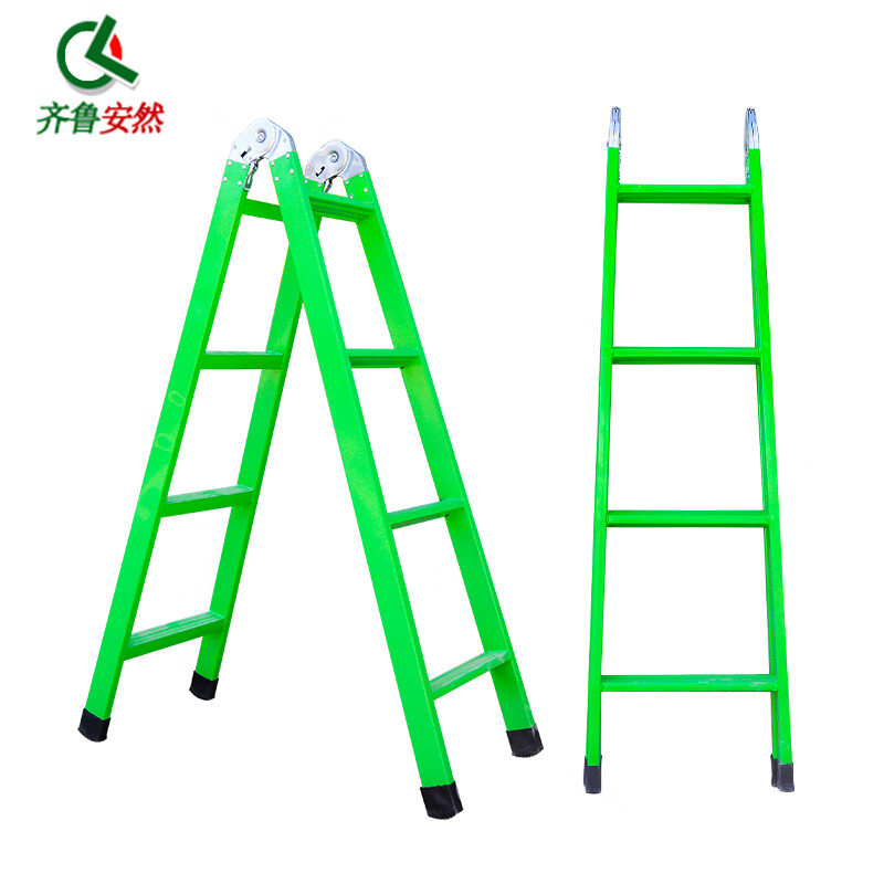 Qilu Anran Ladder Folding Ladder Multifunctional Outdoor Double Side Ladder Metal Ladder Portable Four Step Ladder Engineering Stair Herringbone Ladder Green 1.5 Meters