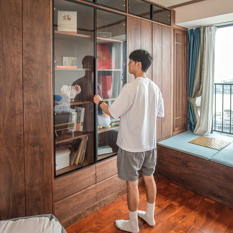 Good Wood Tatami Log Whole House Customized Solid Wood Tatami Bed Living Room Whole Wall Bookcase Bedroom Wardrobe Customized Guangzhou Black Walnut Tatami Bed + Cabinet