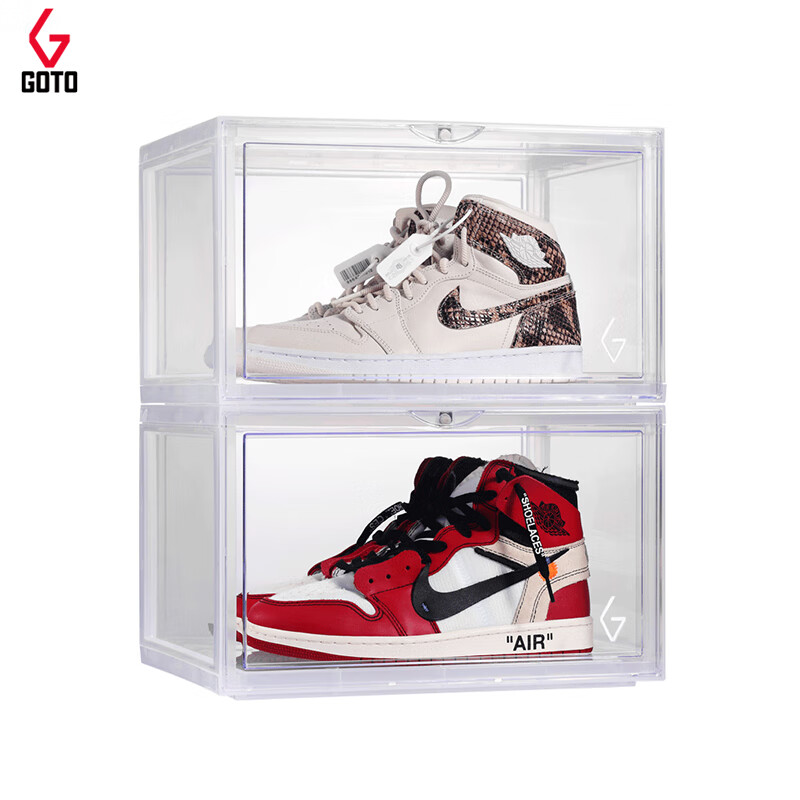 GOTO shoe box, shoe transparent storage box, shoe cabinet storage artifact, transparent acrylic storage dustproof and moisture-proof display box, two boxes of transparent model, moisture-proof and anti-yellowing