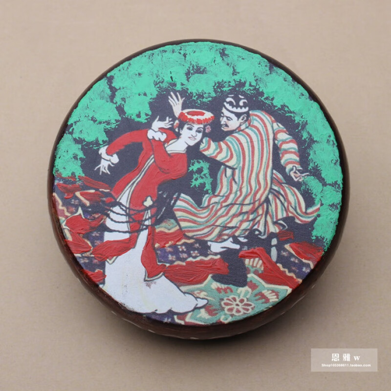 Jingyun Xinjiang national musical instrument Uyghur solid wood cowhide tambourine standard Xinjiang tambourine original cowhide color/35 cm