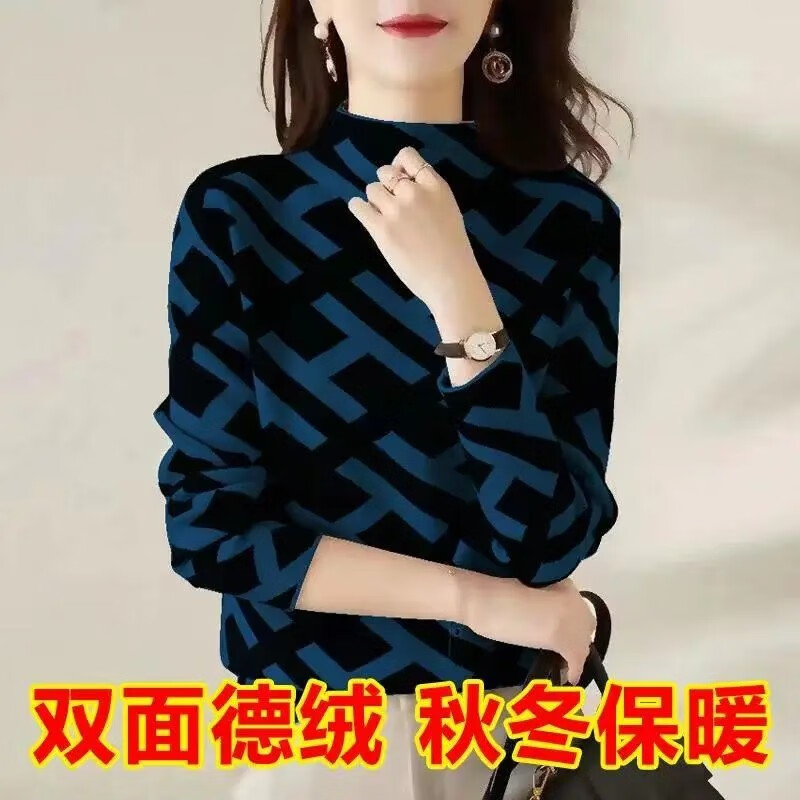 Wonderful beauty double-sided German velvet half-high collar temperament small fragrance bottoming shirt for women 2025 winter new Korean style high-end tops for women, foreign style, white H, German velvet warm L, recommended 100-110 pounds