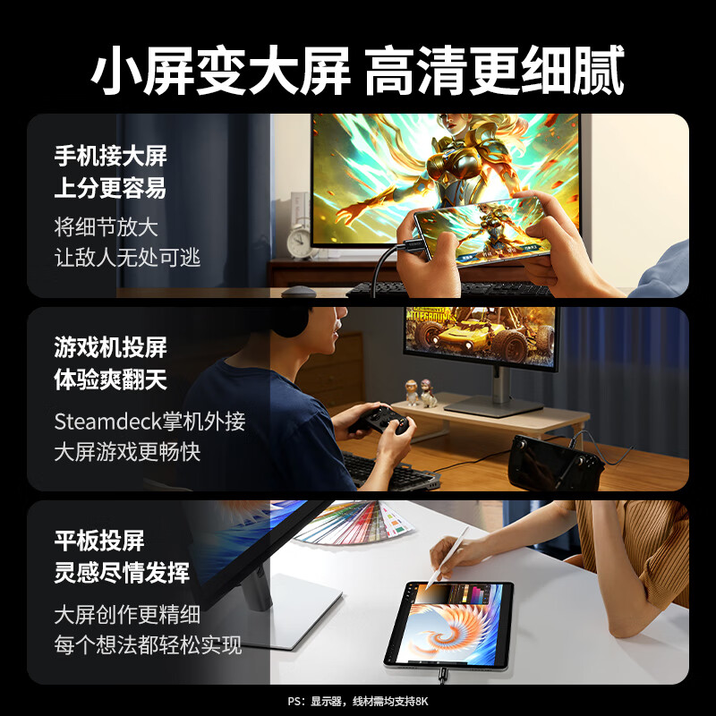 Greenlink Type-C to DP1.4 cable Thunderbolt 4/5 adapter cable USB-C adapter 8K60/4K240Hz screen projection cable MacBook computer mobile phone external monitor 1.5m