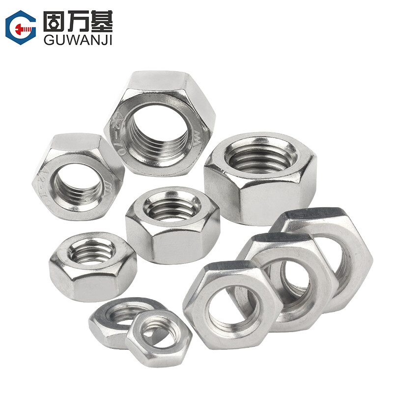 Guwanji 304 stainless steel fine thread thin hexagonal nut, hexagonal filament nut collection, flat thin fine thread hexagonal nut M8*1.0 thread 10 pieces thin section
