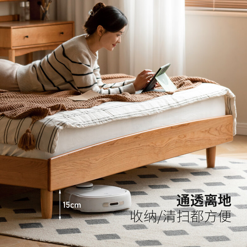 Genji Muyu solid wood bed bedroom simple double bed cherry wood harp bed mid-century style home 1.8 meters large bed