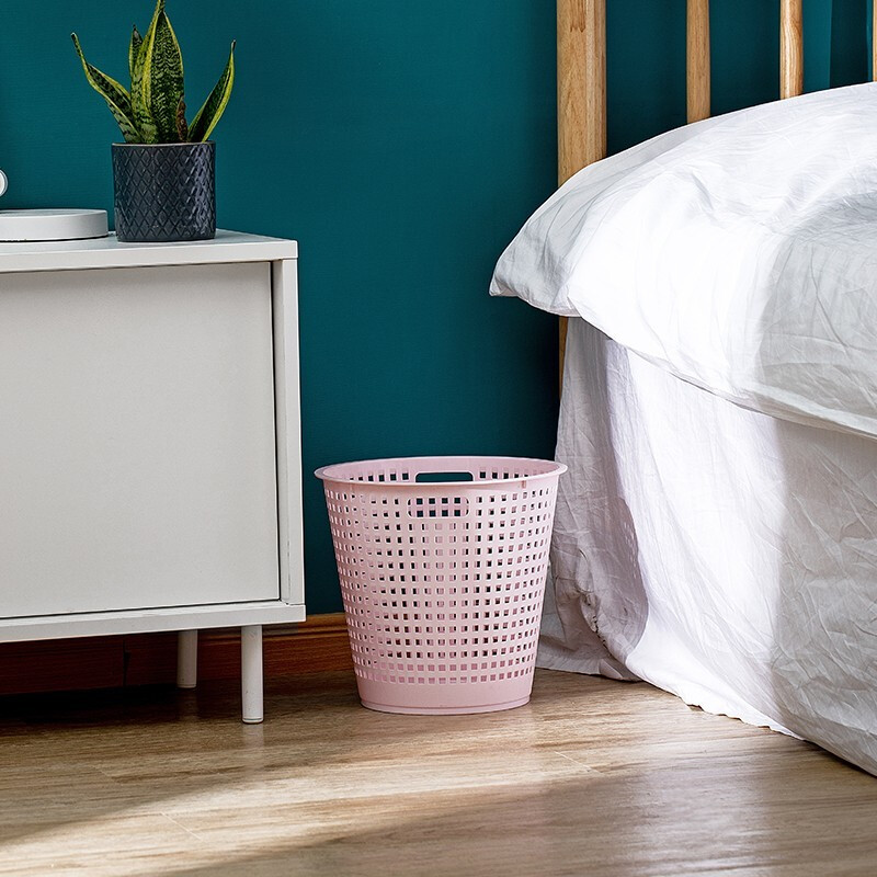 Camellia trash can household large and medium size waste paper basket dormitory trash basket living room bathroom toilet trash can large pink 1 piece without cover 8L