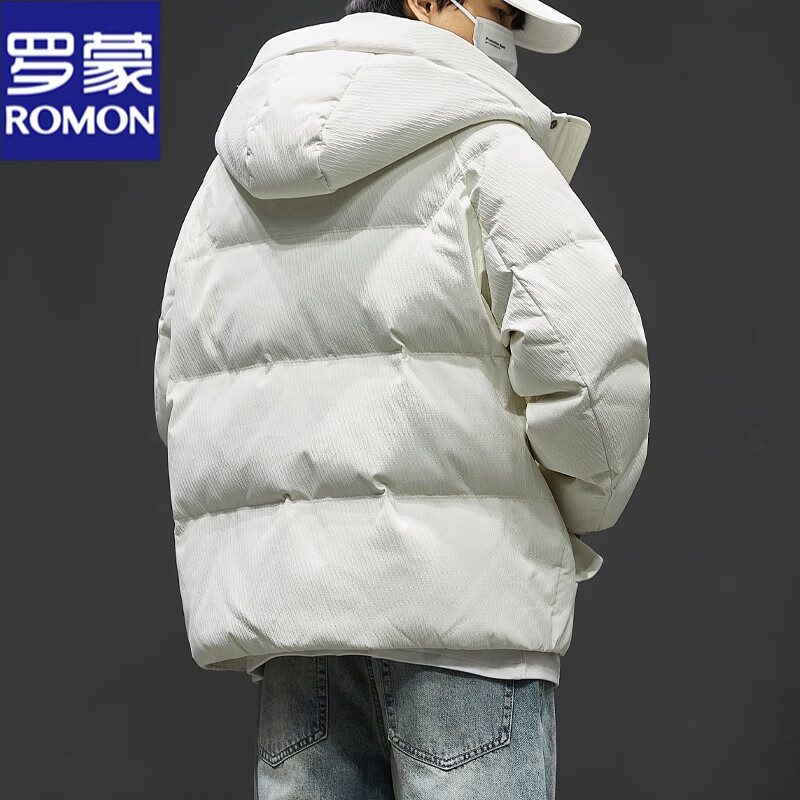 ROMON down jacket men's autumn and winter new white duck down hooded thickened warm jacket young and middle-aged trendy brand bread jacket men black XL