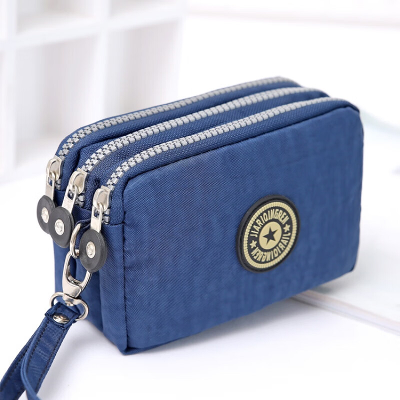 SHU GUO ER three-layer zipper coin purse for women, clutch bag, clutch bag, cross-body hand, navy blue, dark blue large size