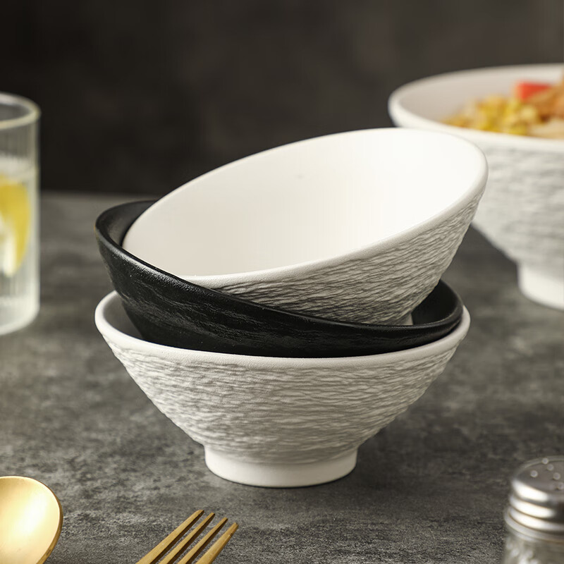 INMIND HOUSE noodle bowl bamboo hat bowl Japanese ramen bowl ceramic 5-inch bowl soup noodle bowl household noodle bowl snail noodle bowl tableware 5-inch stone texture bamboo hat bowl white