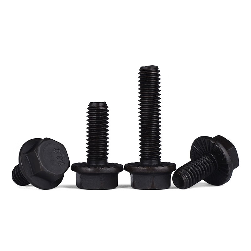 JINGGONG Grade 10.9 black toothed external hexagonal padded flange screw bolts External hexagonal padded bolts M5-16 M6x10 10 pieces