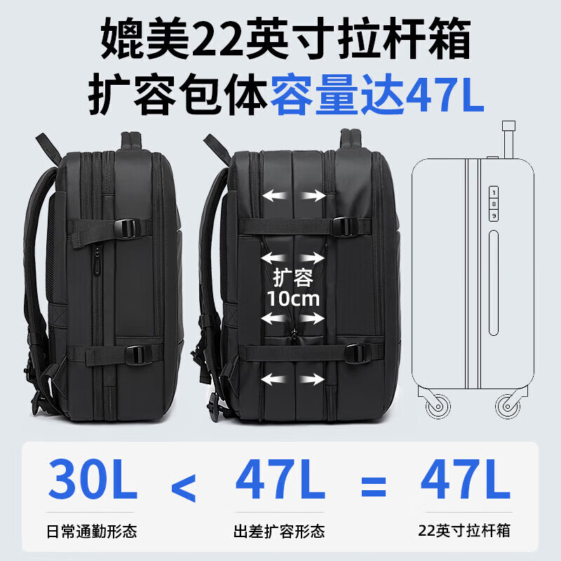 Bange Men's Business Commuting Large Capacity Expandable Business Travel Bag School Bag Gift 17-inch Computer Backpack Black Large