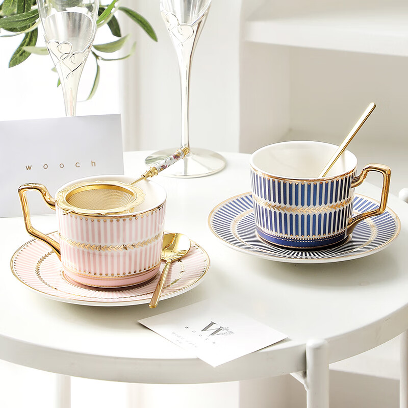 WOOCH Housewarming Gift Coffee Cup Wedding Gift for Couple Cup New Wedding Box Couple Cup Pair of Souvenirs Light Luxury Victoria Pair of Cups - Wheat Ear Pink + Wheat Ear Blue + Red