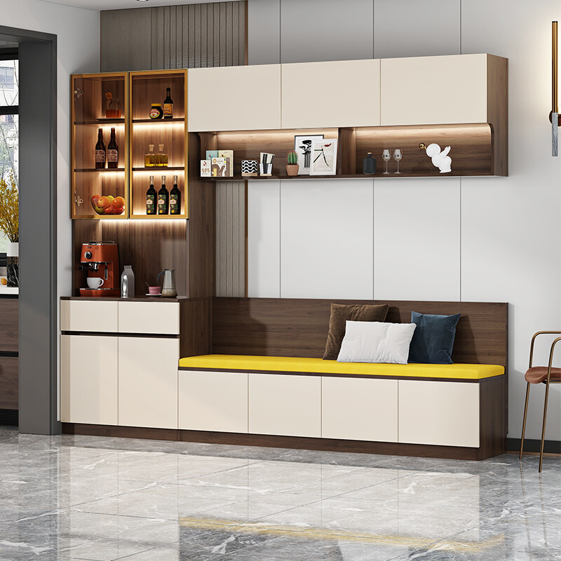 After the hustle and bustle light luxury card seat sideboard all-in-one cabinet wall-mounted multi-functional home restaurant storage cabinet wine cabinet tea cabinet 8G120 style 6 (with light, free seat cushion) 2600