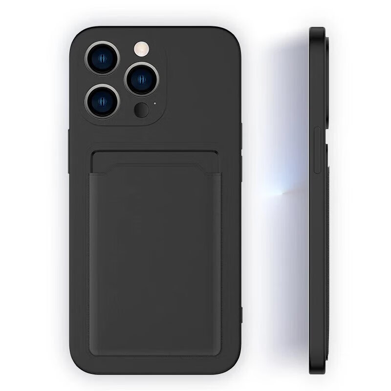 Suitable for Apple 15 card holder mobile phone case iphone14Promax card holder integrated Apple 15pro protection 13 soft 12plus silicone midnight color experience upgrade-card holder integrated-lens all-inclusive iPhone 13