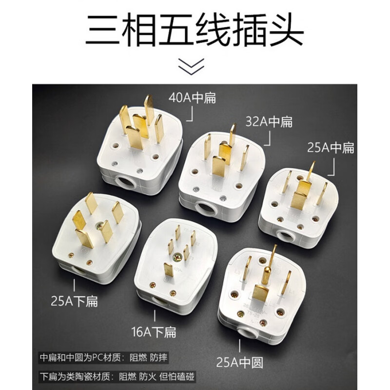 Three-phase five-wire 16A/25A/32A/40A air conditioning plug 86 type five-hole 380V power supply wall concealed socket 25A (plug + concealed socket) set (medium flat)