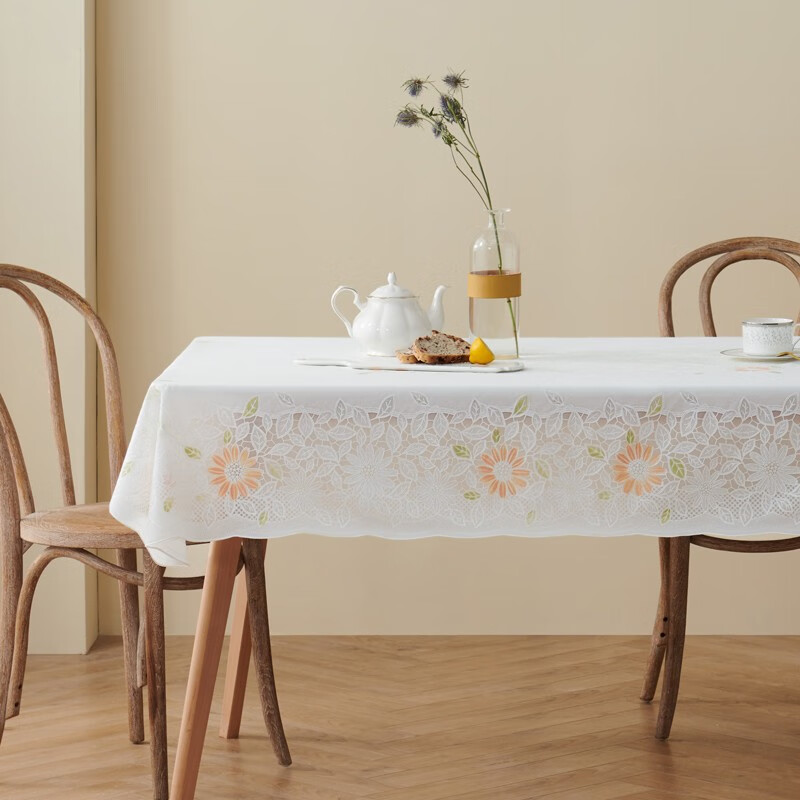 MEIWA tablecloth waterproof, oil-proof, anti-scalding lace rectangular tablecloth coffee table cloth tablecloth table mat 130*180cm orange