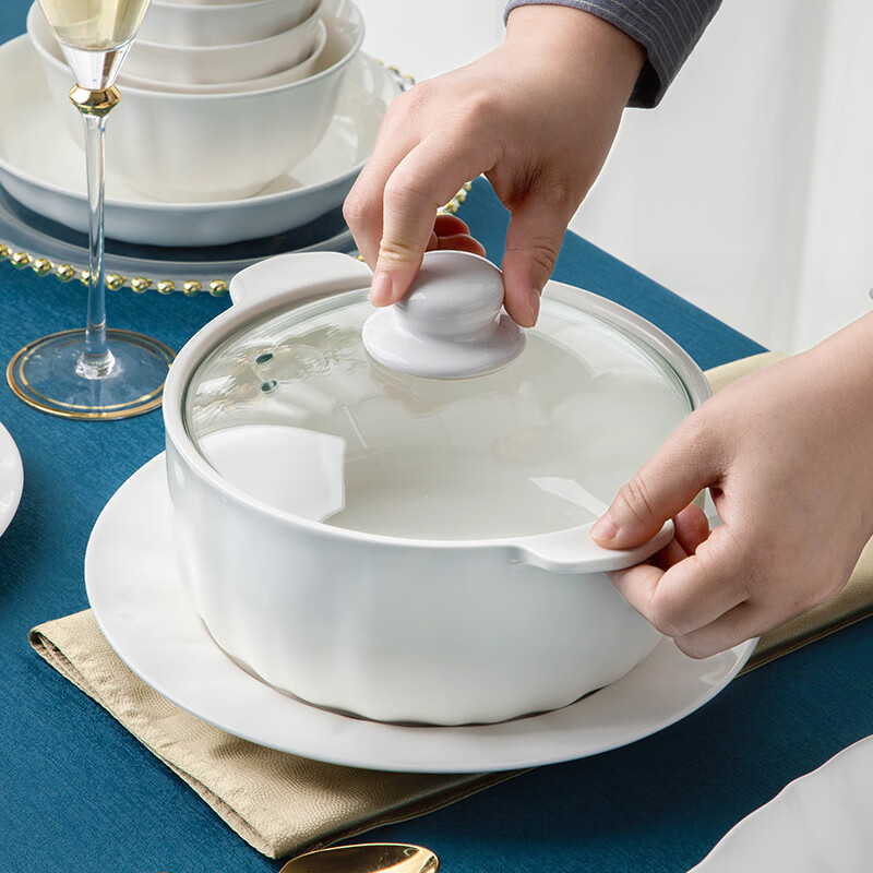 Yichen tableware complete set of underglaze colored bowls and dishes set for household pure white simple European style bowls and chopsticks bowls for housewarming gift bowls