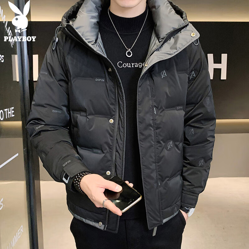 Playboy (PLAYBOY) down jacket men's winter men's jacket men's lightweight warm trendy casual short hooded clothing
