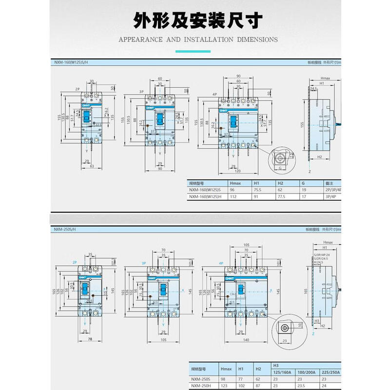 NXM plastic case circuit breaker switch Kunlun NM1 air switch 631252252100250A630400 protection 3P 16A