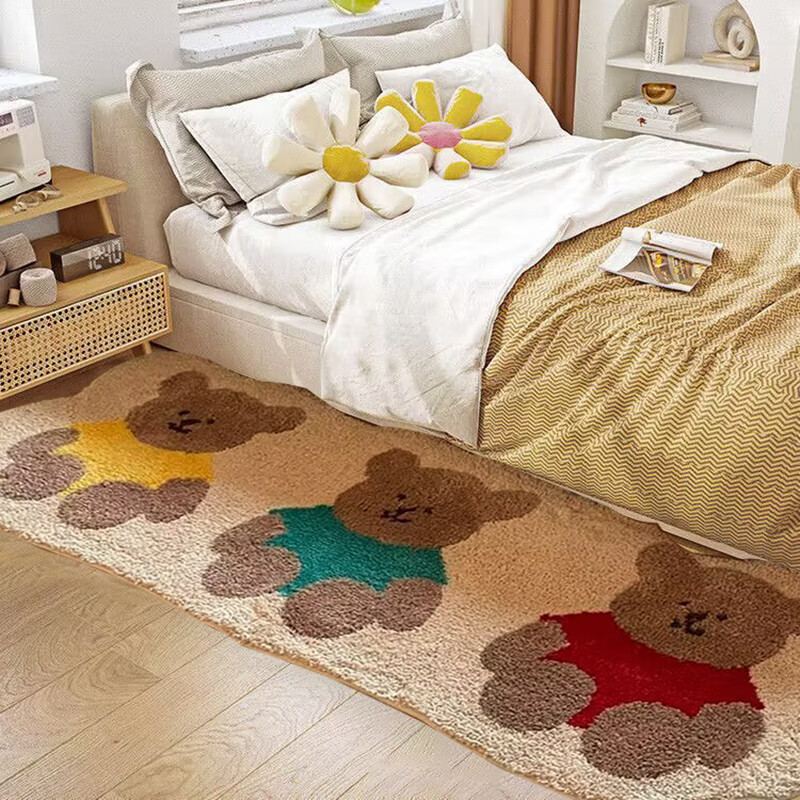 Zhenxiqi ins style cartoon imitation cashmere carpet home bedroom bedside foot pad small fresh long special-shaped balcony bay window blanket bedside blanket three bears 50CM*160CM