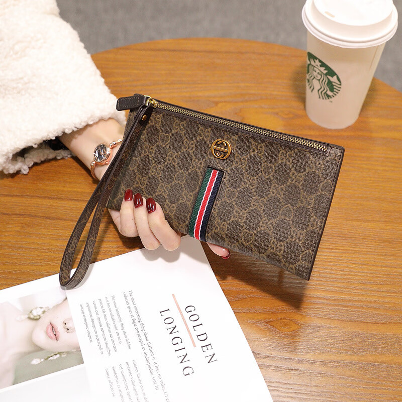 CALCULAT&KEEN Multifunctional Long Men's and Women's 2025 New Universal Wallet Zipper Business Clutch Thin Multi-Card Slot Wallet Trendy Apricot