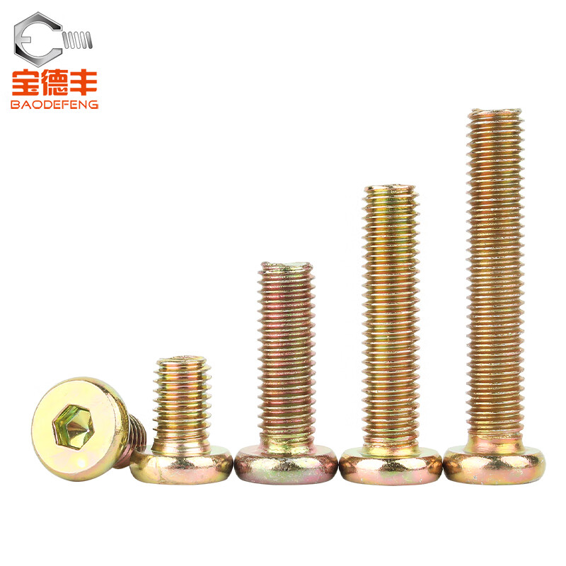 Baodefeng furniture screws flat round head hexagonal screws crib cabinets tables and chairs fixed connection screws and bolts M6x40 20 pieces color zinc