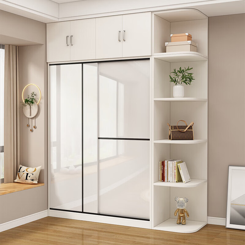 Yidian Yishu Wardrobe Home Bedroom Sliding Door Rental House Modern Simple Sliding Door Cabinet Simple Assembly Wardrobe Length 100 Width 50 Height 200 Main Cabinet Door-to-Door Delivery