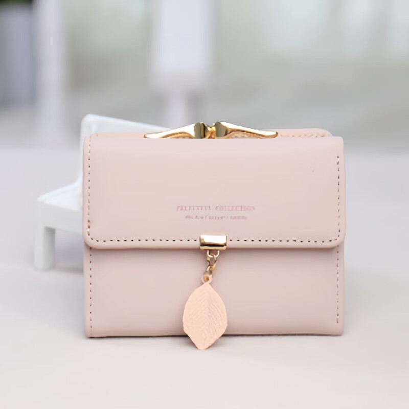 SHU GUO ER Wallet Women's Niche Design Small Fresh Student Short Wallet Women's Folding Clip Card Holder Exquisite Small Coin Purse Pink #C