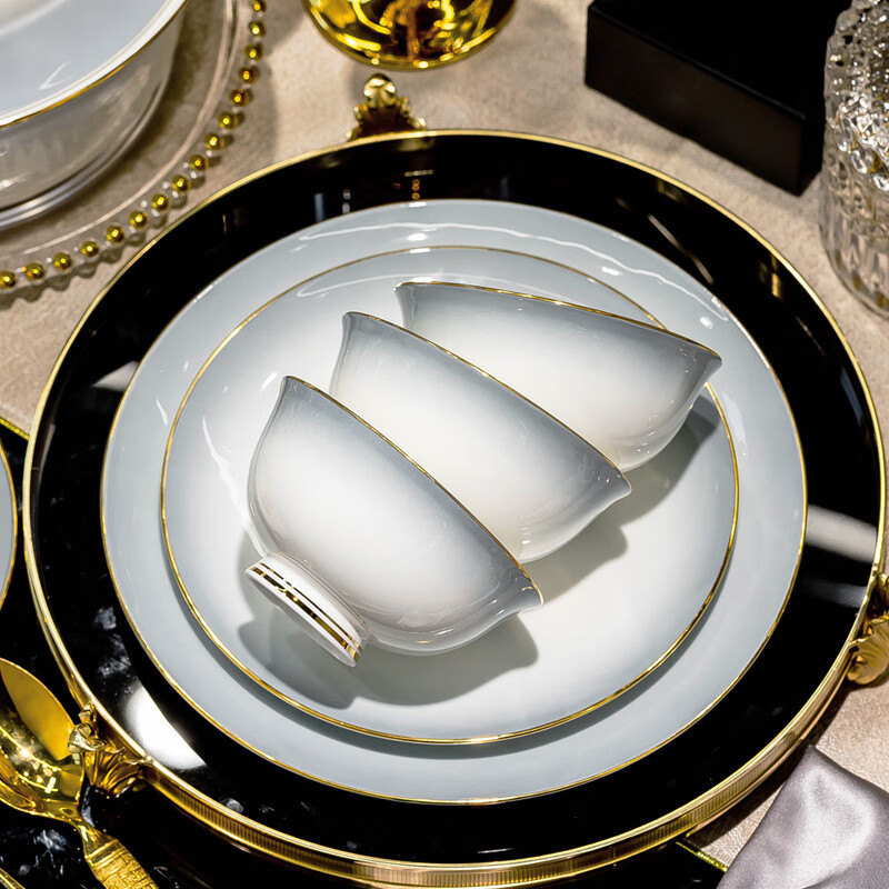 JOVR bowl set high-end tableware set for home Jingdezhen ceramics Nordic style housewarming gift ceramic tableware bowl set for 8 people with soup bowl gift box 40 pieces