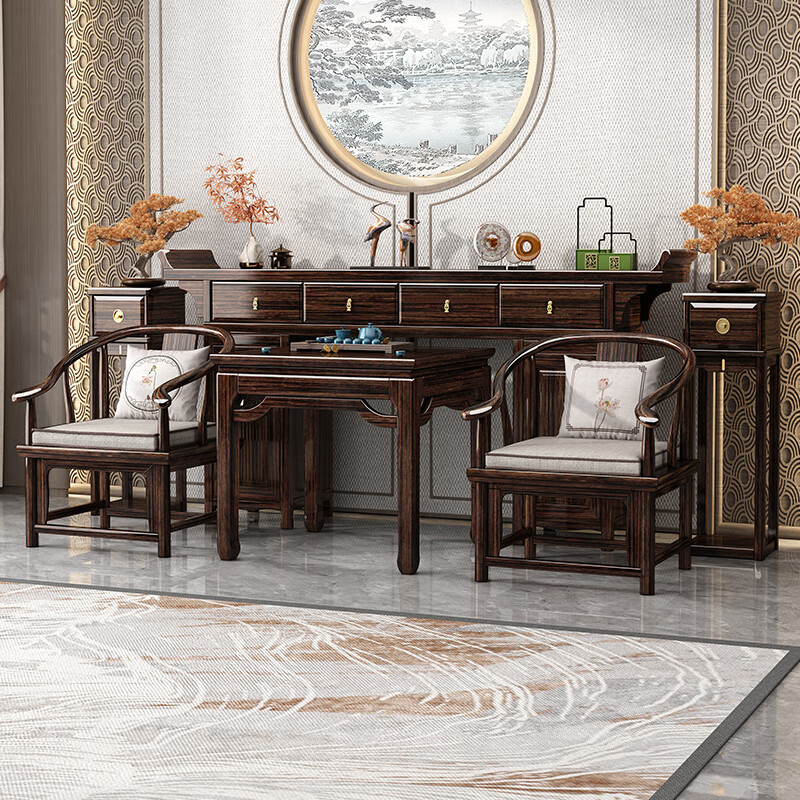 Harmony Home New Chinese-style solid wood offering table altar with raised head case purple gold sandalwood in the central hall six-piece set home living room table entryway strip case/offering table/sacred table (horseshoe leg design) assembly