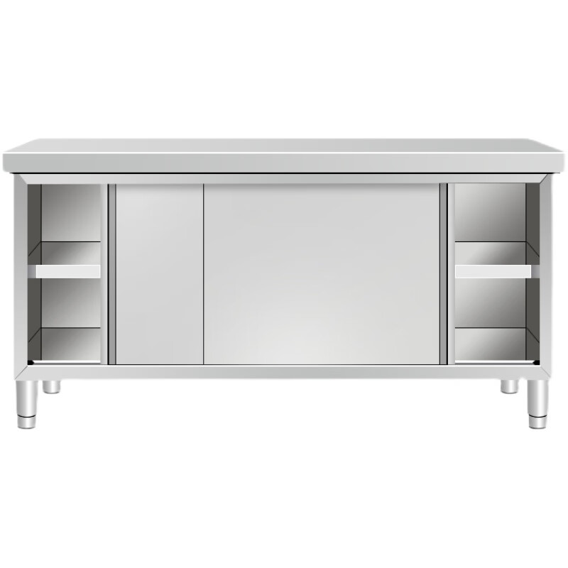 Huili 304 stainless steel workbench kitchen special operation table commercial stove cupboard thickened sliding door cabinet household 100*60*80cm single pass 304 assembly model non-standard