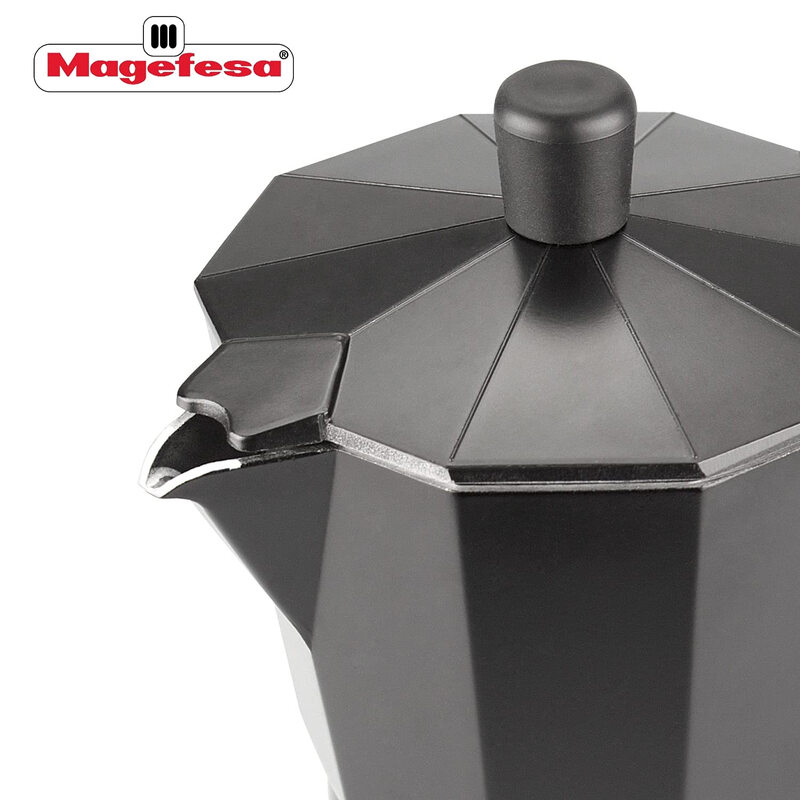MAGEFESA Moka pot, 3-cup espresso pot, thickened aluminum, anti-scalding handle, universal for gas and electric stoves