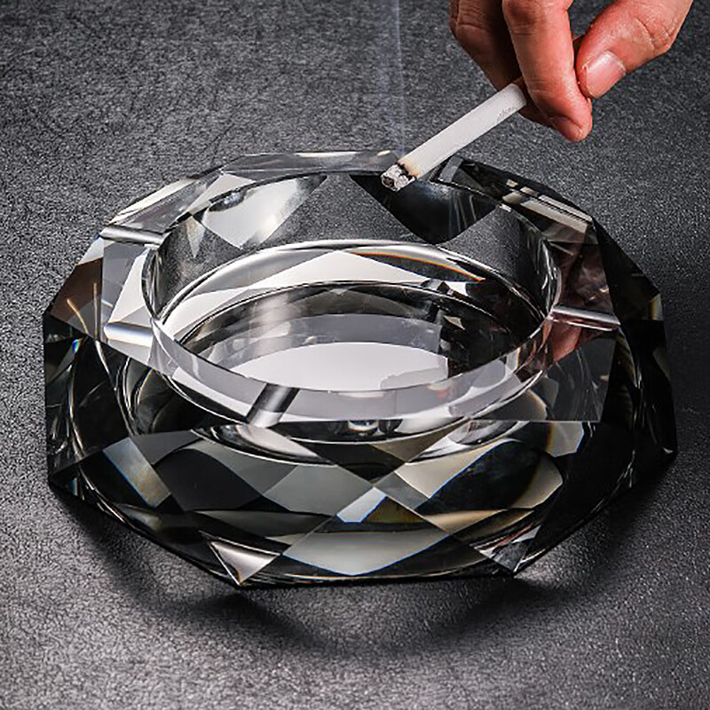 VINOS ashtray creative personalized glass ashtray large men's home office KTV club home furnishings crystal ashtray champagne gold 20CM