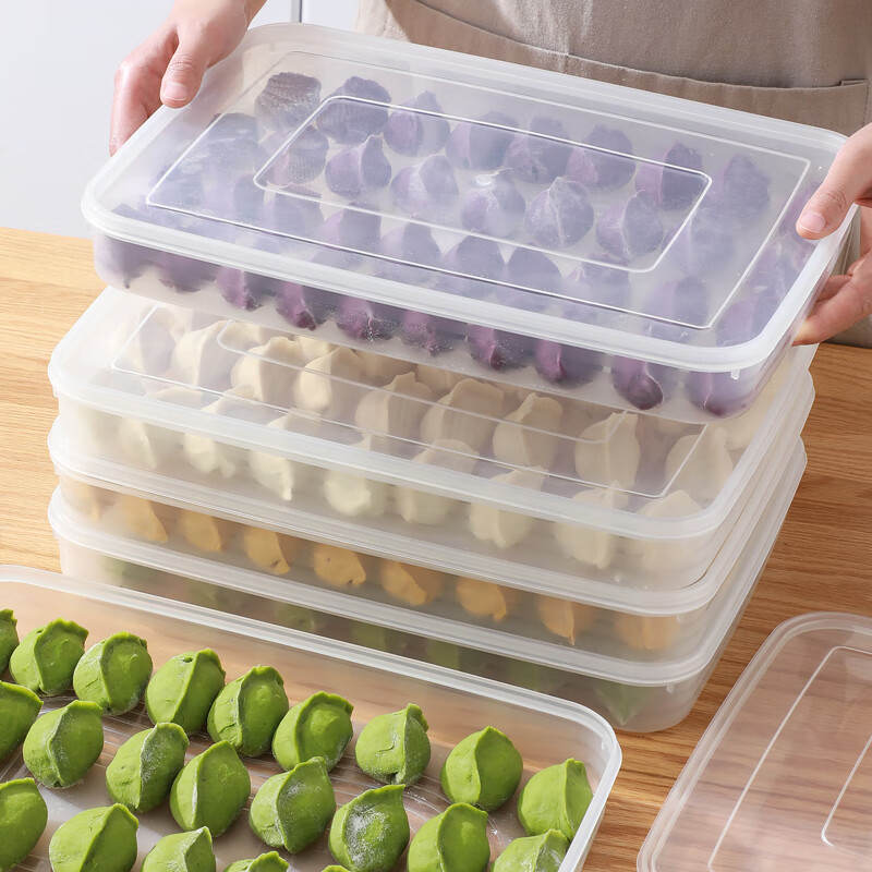 Rihe Sheng Tang Dumpling Storage Box Refrigerator Frozen Dumpling Box Food Grade Dumpling Quick Frozen Dumpling Storage Tray Fresh Box Large - Transparent 2 Layers 2 Covers 2 Layers