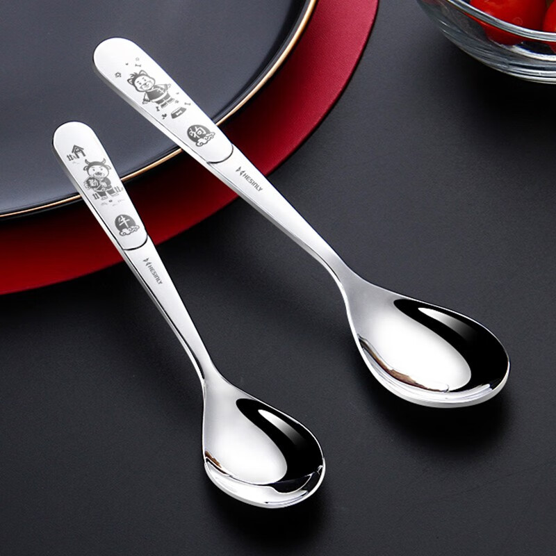 HESInLY 316 stainless steel spoon household children's eating spoon creative cute western food spoon high-looking spoon spoon rat/316L small spoon/1 pack