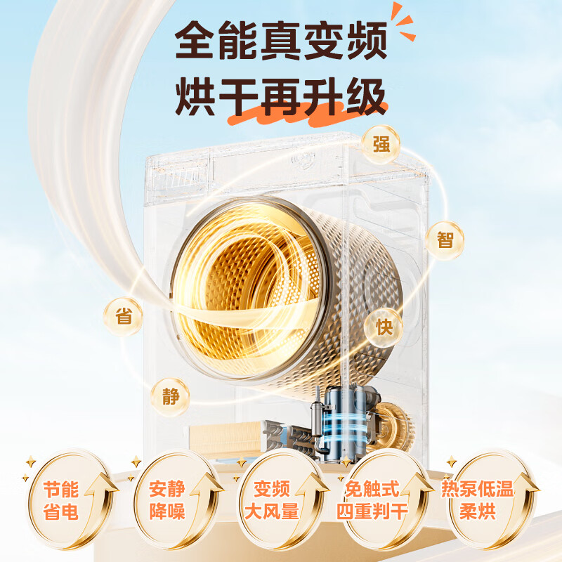 Midea washing and drying set 12KG drum washing machine fully automatic + variable frequency heat pump dryer MG120V36T + VH36T old for new state subsidy sterilization and mite removal