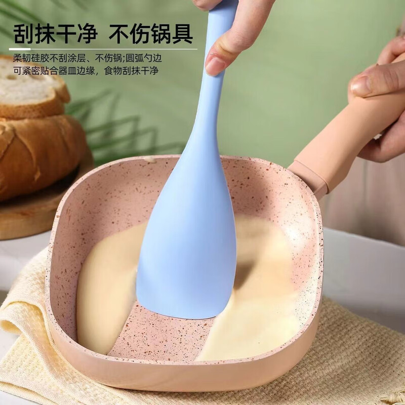 Food grade silicone spatula, non-stick pan, cooking spoon, small spatula, food supplement, frying spatula, salad spatula, household high temperature resistant kitchen utensil spatula, random color salad concave spatula 1